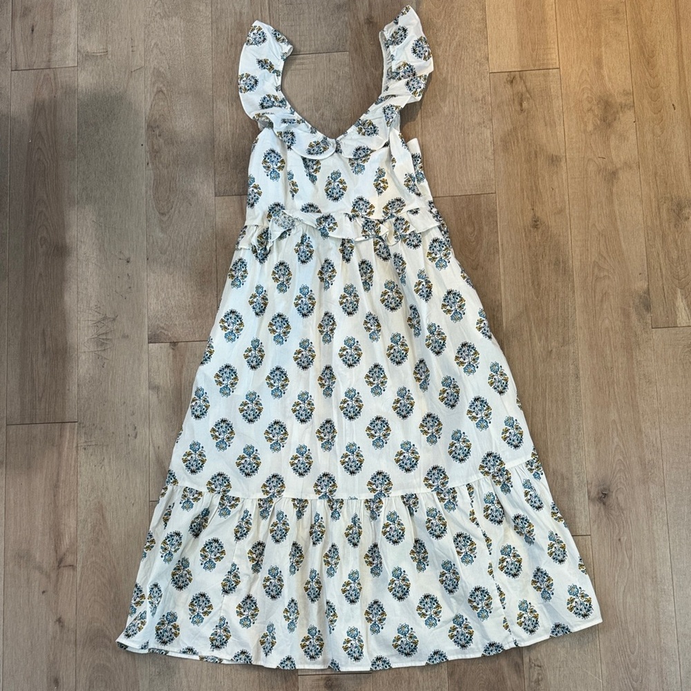 A-Line Maxi White and Blue Women’s Maxi Dress with pockets by J. Crew - Picture 6 of 15